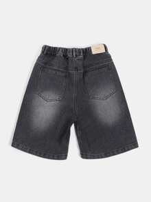 SUMWON Tween Drawstring Elastic Waist Washed Denim Jorts Knee Length Casual Summer Shorts With Front And Back Pockets - Grey - View 2