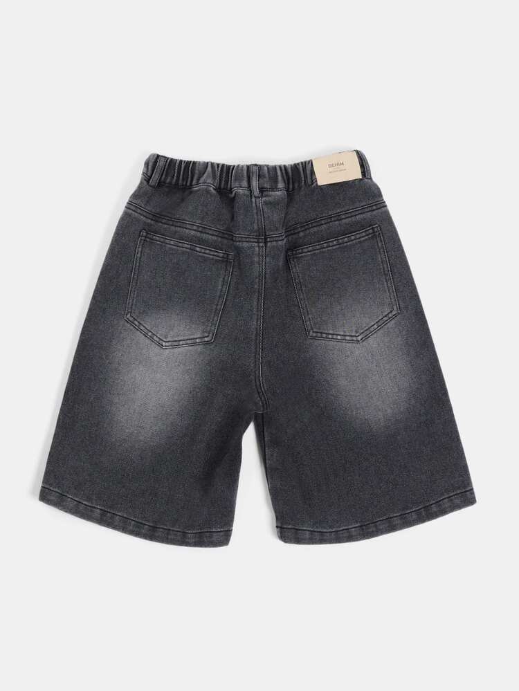 Pantalones cortos vaqueros de verano casuales a la rodilla con cintura elástica con cordón, lavados, con bolsillos delanteros y traseros para niña preadolescente