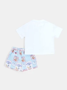 SUMWON Studios Future Icon Short Set Boys Crew Neck Graphic Tee And Tropical Print Shorts Summer Co-Ord - White - View 2