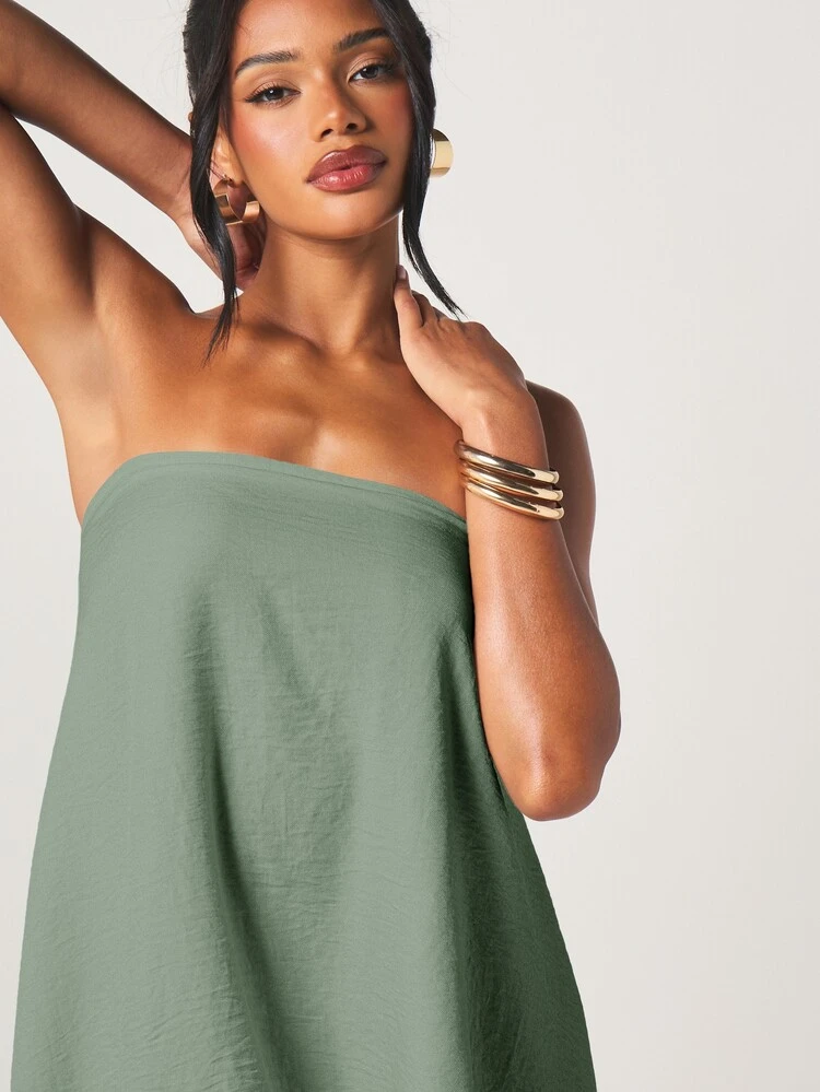 MISSGUIDED Strapless Asymmetric Draped Mini Dress With High Low Hem Flowy Summer Party Occasion