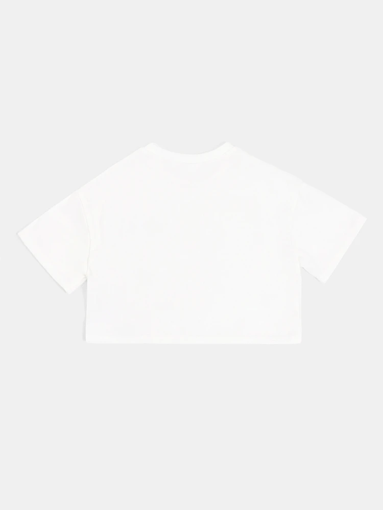 Girls Americana Embroidered Crop T-Shirt With Crew Neck And Short Sleeves Summer Casual Style , Fourth Of July