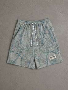 SUMWON Hike Club Topographic Map Print Drawstring Shorts For Tweens Summer Outdoor Adventure - Army Green - View 1