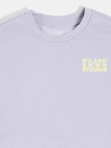 SUMWON Milano Studios Co-Ord Cropped Tee And Shorts Set With Back Logo Print And Crew Neck - Purple - View 3