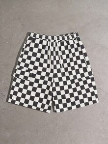 SUMWON Tween Boys Checkerboard Cargo Jorts Elastic Waist Drawstring Denim Shorts Summer Casual Knee Length - Black and White - View 1