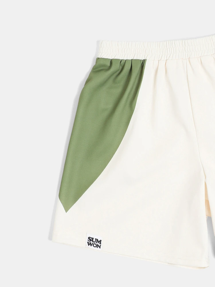 Tween Boys Colour Blocked Co-Ord Set Curved Panel Crewneck T-Shirt And Shorts Summer Casual Streetwear