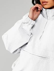 MISSGUIDED 漏斗领半拉链防风夹克，宽松短款套头衫，带拉链胸袋，春季外套 - 白色 - 查看 4