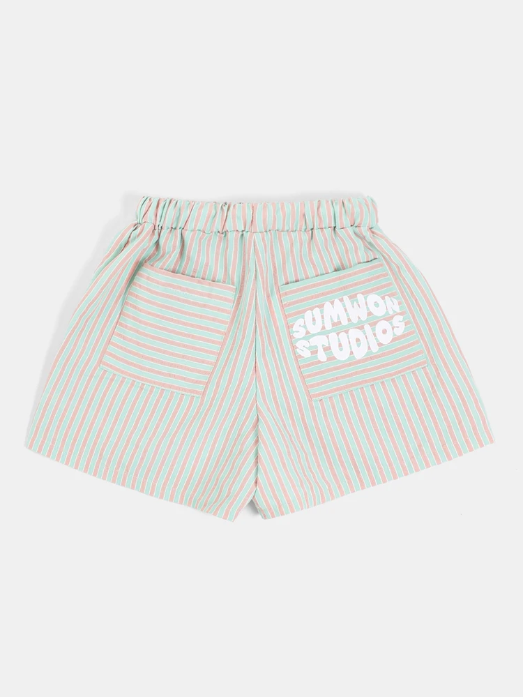 Pantalones cortos con cordón a rayas, con bolsillos parche y detalles de estrella para niños, para el verano y la playa