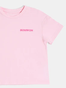 SUMWON Áo thun cotton tay ngắn cổ tròn màu hồng nhạt có logo dành cho bé gái, thích hợp mặc hàng ngày vào mùa hè. - Hồng - Xem 3