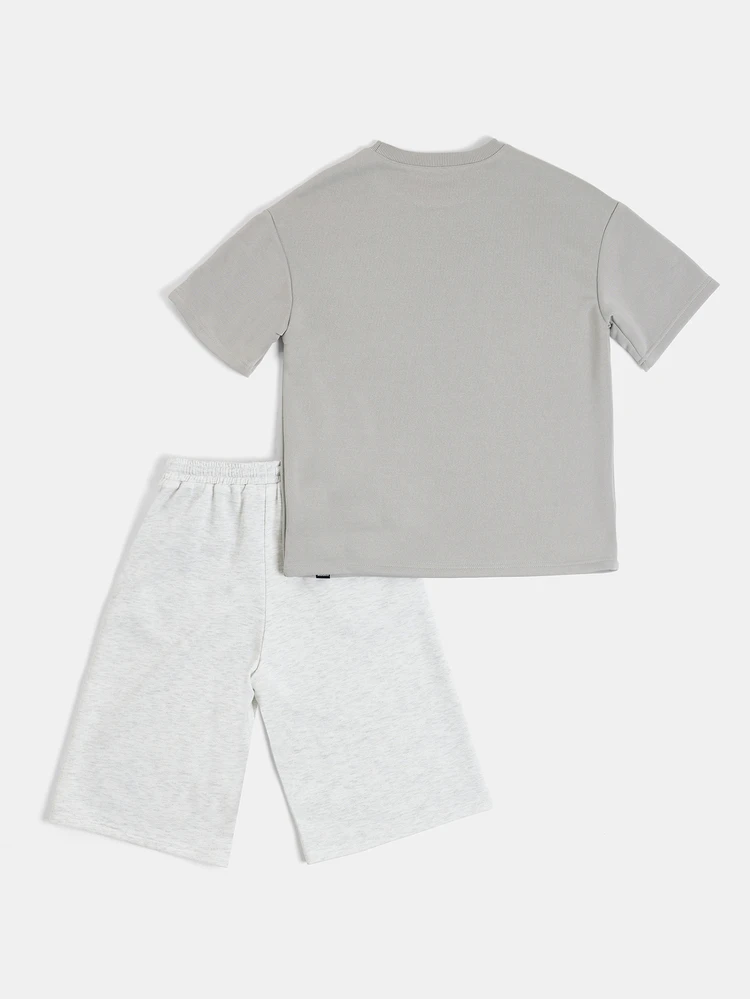 Puff Logo Crew Neck Oversized Short Sleeve T-Shirt For Tweens Casual Everyday Summer Essential Top