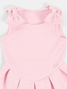 SUMWON Girls Tiered Ruffle Mini Dress Sleeveless Crew Neck With Bow Shoulder Detail Party Spring Summer - Pink - View 3