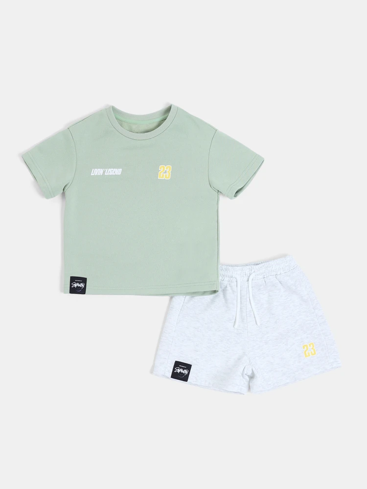 Boys Graphic Tee And Shorts Co-Ord Set With Crew Neck Short Sleeve And Varsity Number Print Summer Two-Piece Outfit
