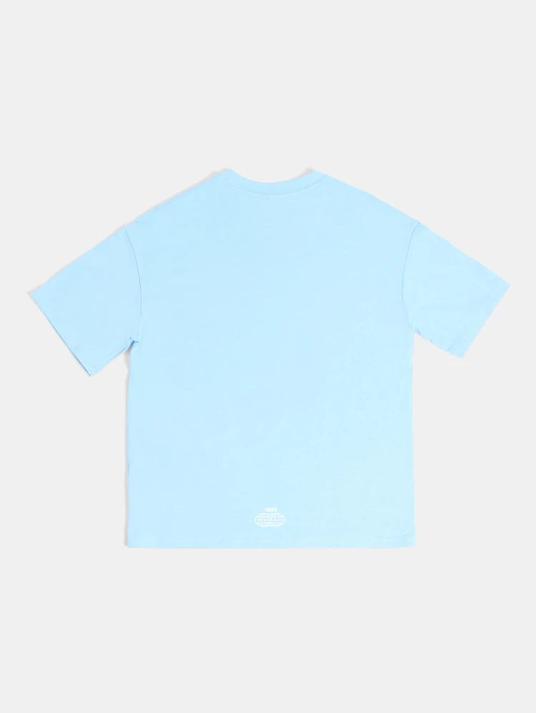 Camiseta de manga corta con cuello redondo y estampado gráfico de logo para niños preadolescentes, diseño de coordinados de ropa casual de verano
