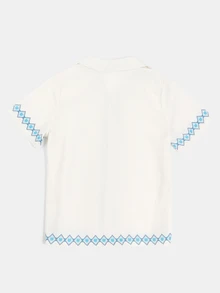 SUMWON Design Studios Boys Short Sleeve Camp Collar Shirt With Diamond Monogram Border Print Regular Fit Summer - Apricot - View 2