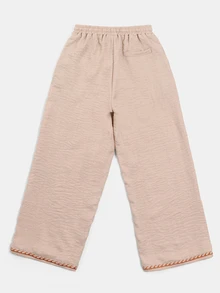 SUMWON Pantalones anchos de sensación de lino con bordado de sol y detalle de dobladillo ondulado, cintura con cordón, casual de verano para preadolescentes - Albaricoque - Ver 2