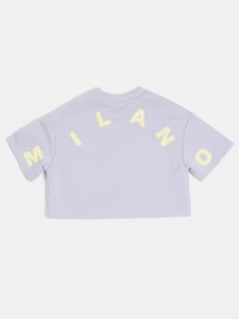 SUMWON Milano Studios Co-Ord Cropped Tee And Shorts Set With Back Logo Print And Crew Neck - Purple - View 5