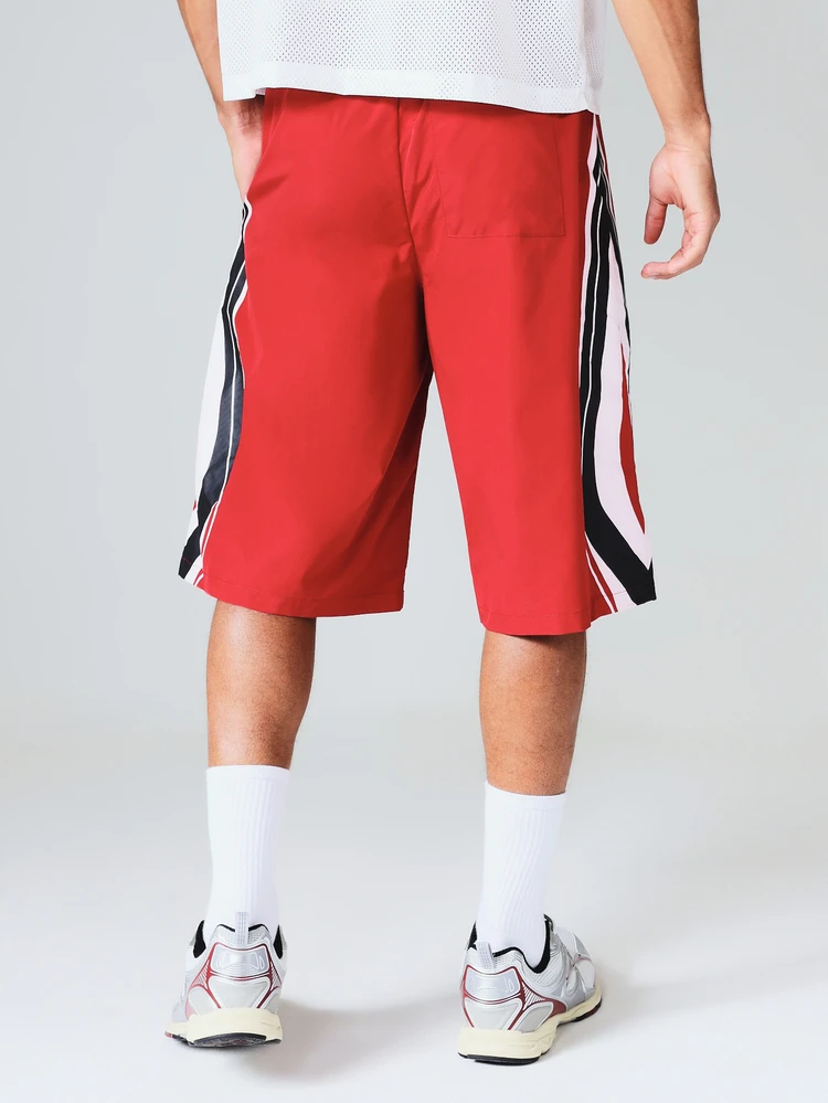 Pull-On Basketball Shorts With Side Panel Detail And Contrast Stripe Drawstring Waist
