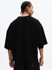 SUMWON Plus Size Oversized Crew Neck T-Shirt With Dropped Shoulders And Boxy Fit For Everyday Casual Wear - Black - View 2