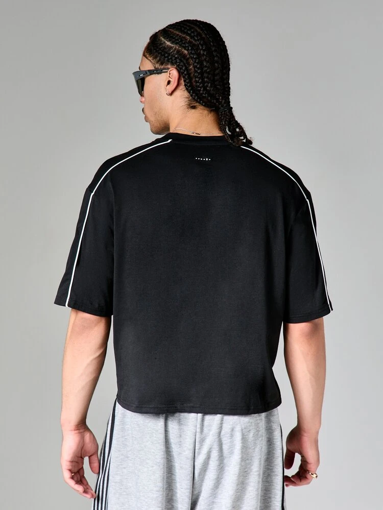 PLAYBOY X SUMWON Essentials Boxy Fit Cropped Tee With Contrast Piping Detail And Crew Neck Short Sleeves