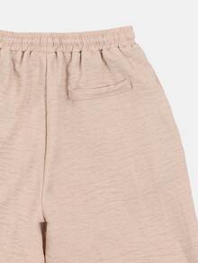 SUMWON Pantalones anchos de sensación de lino con bordado de sol y detalle de dobladillo ondulado, cintura con cordón, casual de verano para preadolescentes - Albaricoque - Ver 4