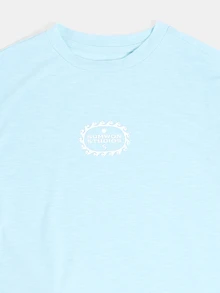 SUMWON Studios Slub Jersey Tween Co-Ord Set Crew Neck Short Sleeve Tee And Sweat Shorts Summer Casual Two-Piece Outfit - Mint Green - View 3