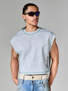 PLAYBOY X SUMWON Bunny Essentials Cropped Sleeveless Sweatshirt Tank Top With Logo Print And Contrast Stitching - Grey - View 4