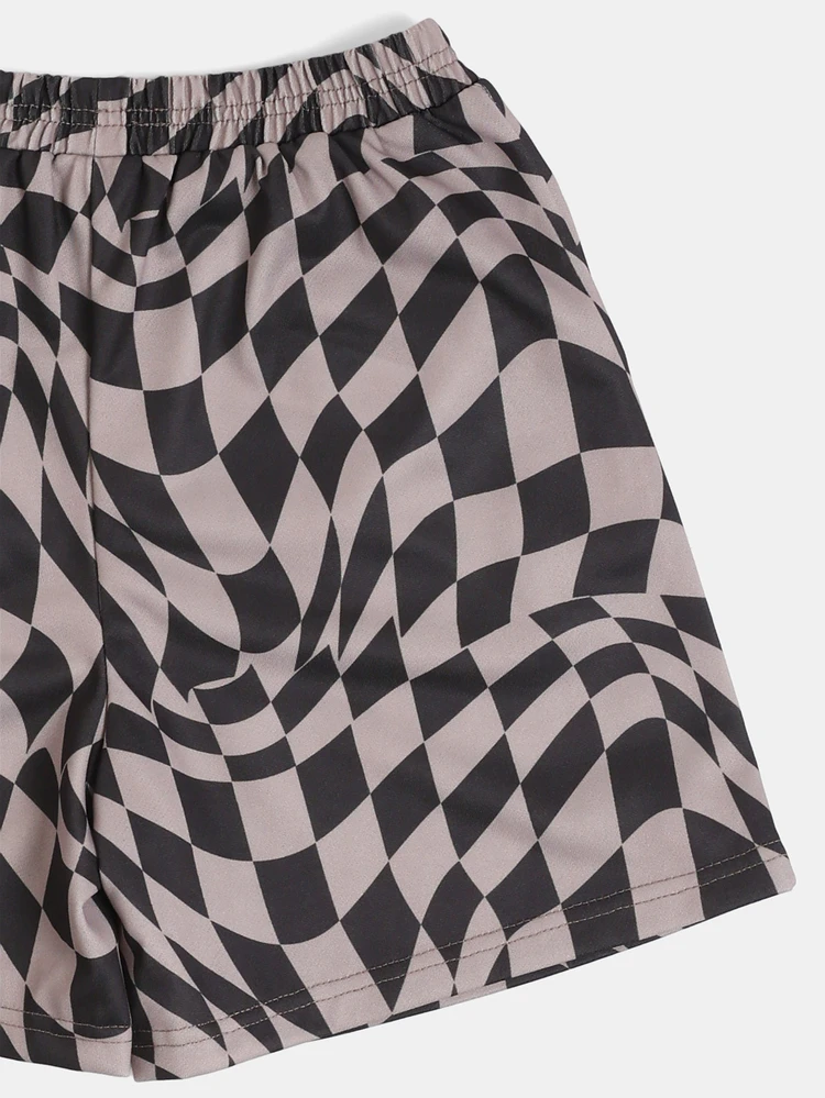 Sunset Studios Graphic Tee And Warped Checkerboard Shorts Co-Ord Set For Tweens Summer Holiday