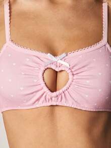 MISSGUIDED Heart Print Cutout Bralette And Boyshort Two-Piece Lingerie Set With Lace Trim And Satin Bow Detail - Pink - View 6