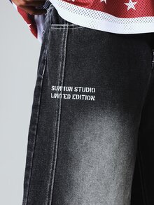 SUMWON Wide Leg Distressed Denim Jorts With Raw Hem And Faded Wash Summer Street Style Shorts - Black - View 6