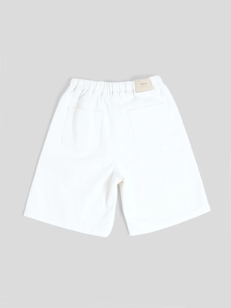 Pantaloncini di jeans con vita elastica e laccio per ragazzi pre-adolescenti, casual estivi a lunghezza ginocchio