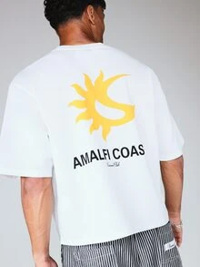 SUMWON Club Amalfi Coast 宽松版型圆领短袖印花T恤，夏季度假 - 白色 - 查看 1