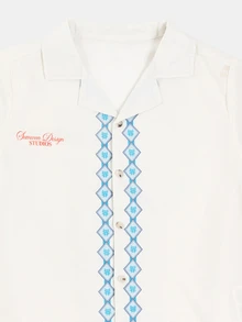 SUMWON Design Studios Boys Short Sleeve Camp Collar Shirt With Diamond Monogram Border Print Regular Fit Summer - Apricot - View 3