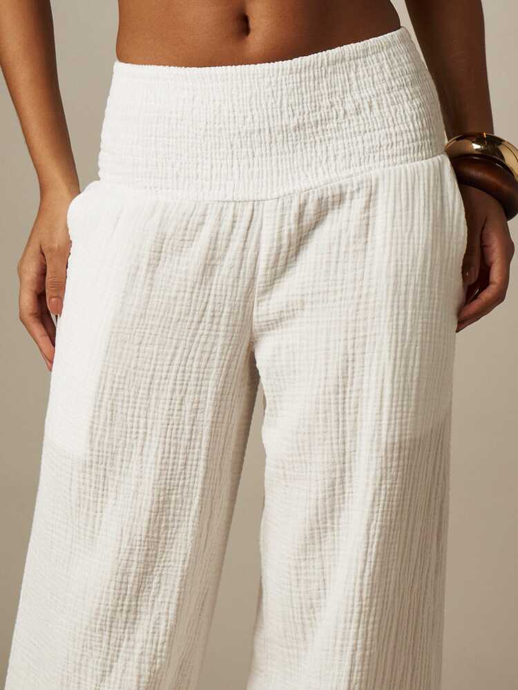 MISSGUIDED Wide Leg Pants With Smocked High Waist