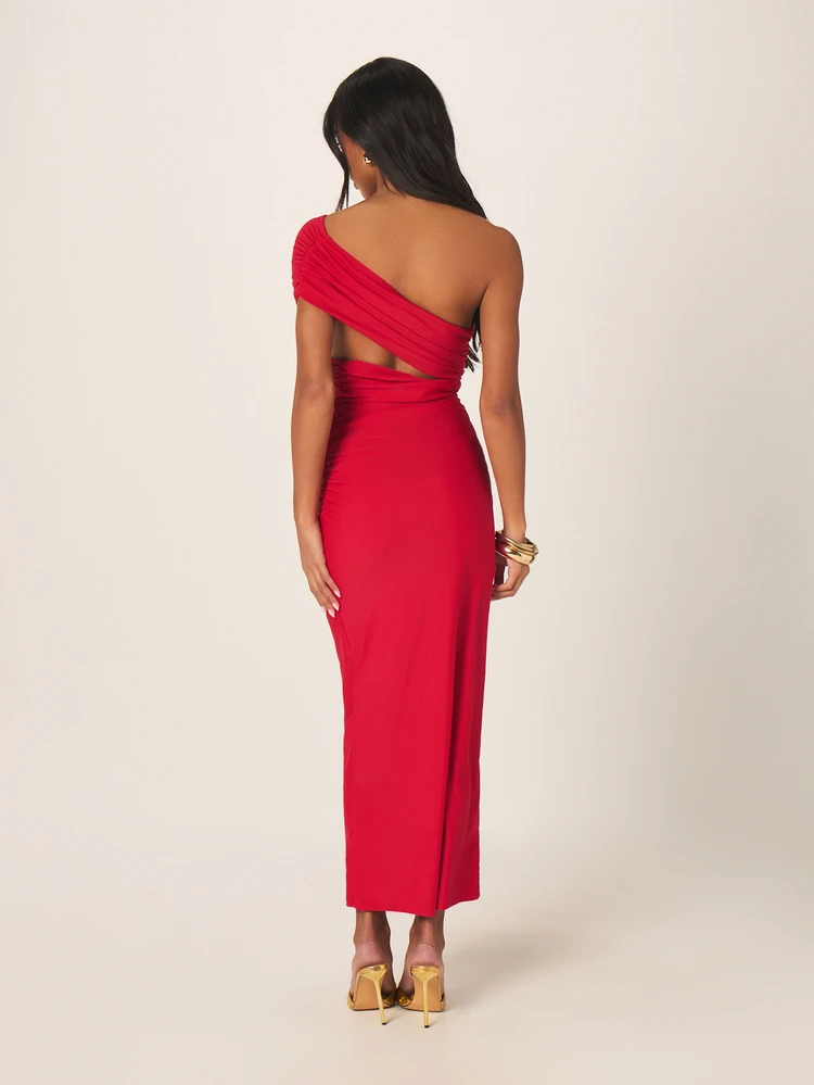 MISSGUIDED One Shoulder Ruched Maxi Dress With Cutout