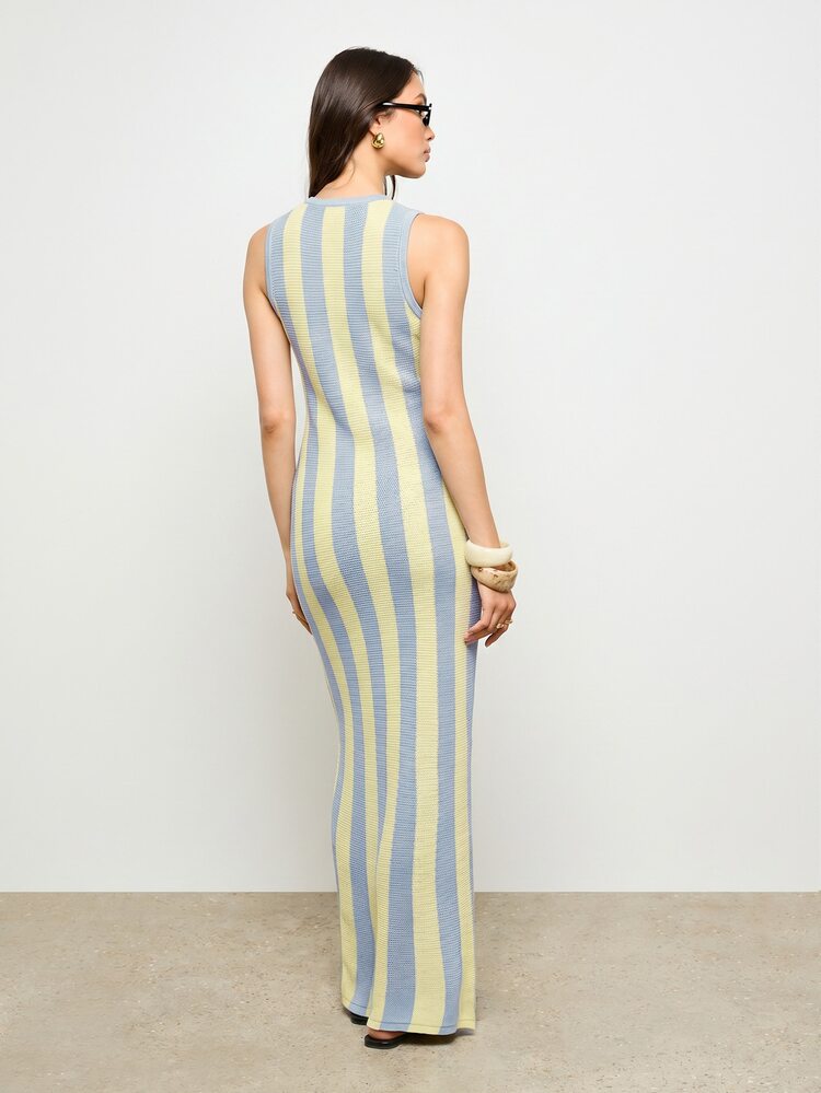 Striped Crochet Knit Sleeveless Maxi Dress
