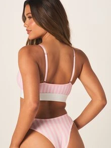 MISSGUIDED 条纹高腰三角泳裤，扇形边设计，性感包臀，夏季海滩度假泳装 - 彩色 - 查看 2
