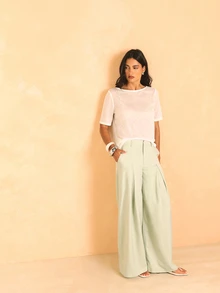 KSTM Wide Leg Pleated Trouser High Waist Flowy Palazzo Pants Spring Summer Office Brunch Business Wear Sage Green Casual Elegant - Green - View 8