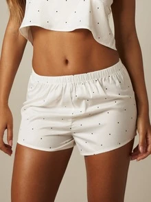 MISSGUIDED Polka Dot Sleep Shorts With Elastic Waistband Soft Lounge Pajama Boxer Style Summer Nightwear - White - View 5