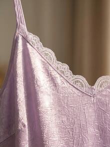 ELLERISSA Vestido de dormir camisola de cetim com renda roxa, tamanho grande - Roxa - Ver 6