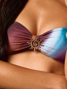 AiiRZ Gold Trim Printed Triangle Bikini Top For Beach Club And Summer Holiday Styling - Multicolor - View 5