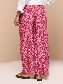 KSTM Wide Leg Floral Print Pull-On Trousers With Drawstring Waist, Summer Boho Beach Pants - Multicolor - View 2