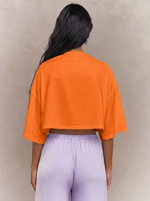 MISSGUIDED Oversized Crop T-Shirt With French Riviera Citrons Floral Graphic Print And Round Neck - Orange - View 2