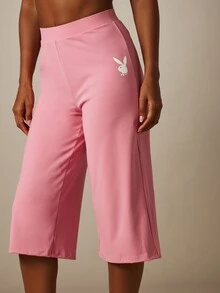 Missguided x Playboy 兔子标志V领抹胸上衣和阔腿七分裤套装 夏季节日 - 粉色 - 查看 4
