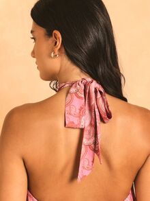 KSTM Paisley Print Halter Tie Mini Dress With Open Back And Tiered Ruffle Skirt For Summer - Multicolor - View 7
