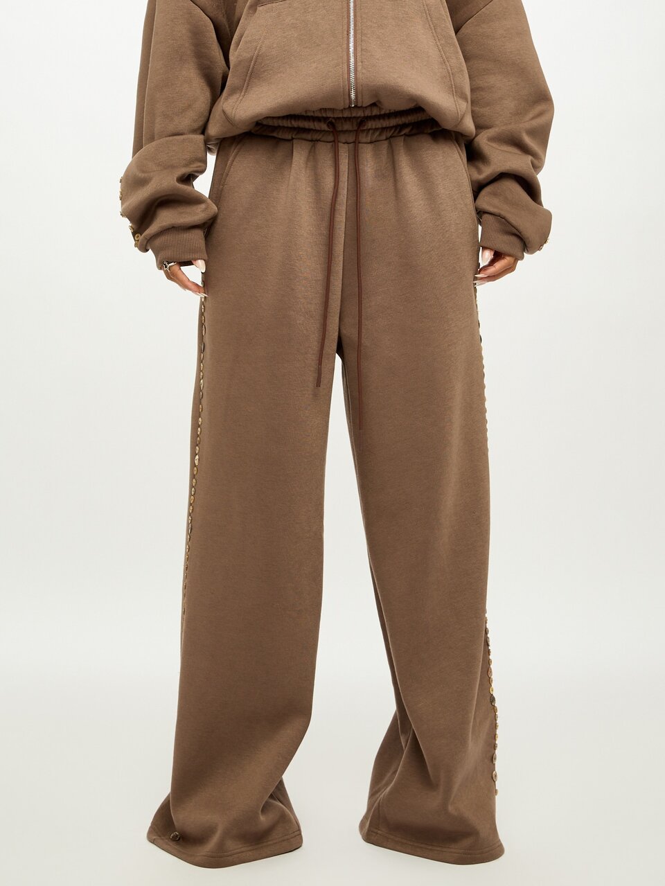 Plus Size Wide Leg Sweatpants With Button Side Stripe Detail And Drawstring Elastic Waist Casual Joggers