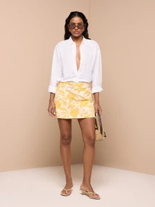 KSTM Floral Print Belted Skort Mini Skirt With Built-In Shorts Summer Vacation Holiday Style - Yellow - View 3