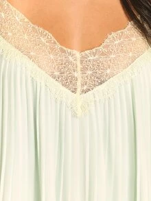 KSTM Vestido largo de noche elegante de estilo camisón con tirantes de espagueti, cuello en V y adorno de encaje - Verde - Ver 5