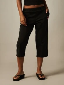 Missguided x Playboy Script Logo Straight Leg Capri Pants With Bunny Emblem Side Pocket Detail Casual Style - Black - View 2