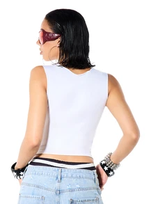 SUMWON WOMEN I Love NYC Graphic Notched Neck Sleeveless Cropped Tank Top With Old English Script Print - White - View 2
