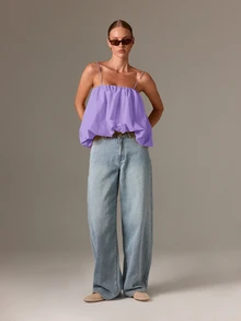 AiiRZ Top de tirantes finos con cuello cuadrado, plisado bohemio y bajo abombado, blusa de verano fluida - Lila Púrpura - Ver 4