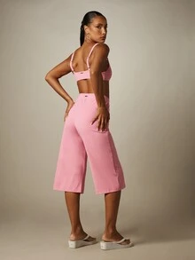 Missguided x Playboy 兔子标志V领抹胸上衣和阔腿七分裤套装 夏季节日 - 粉色 - 查看 2